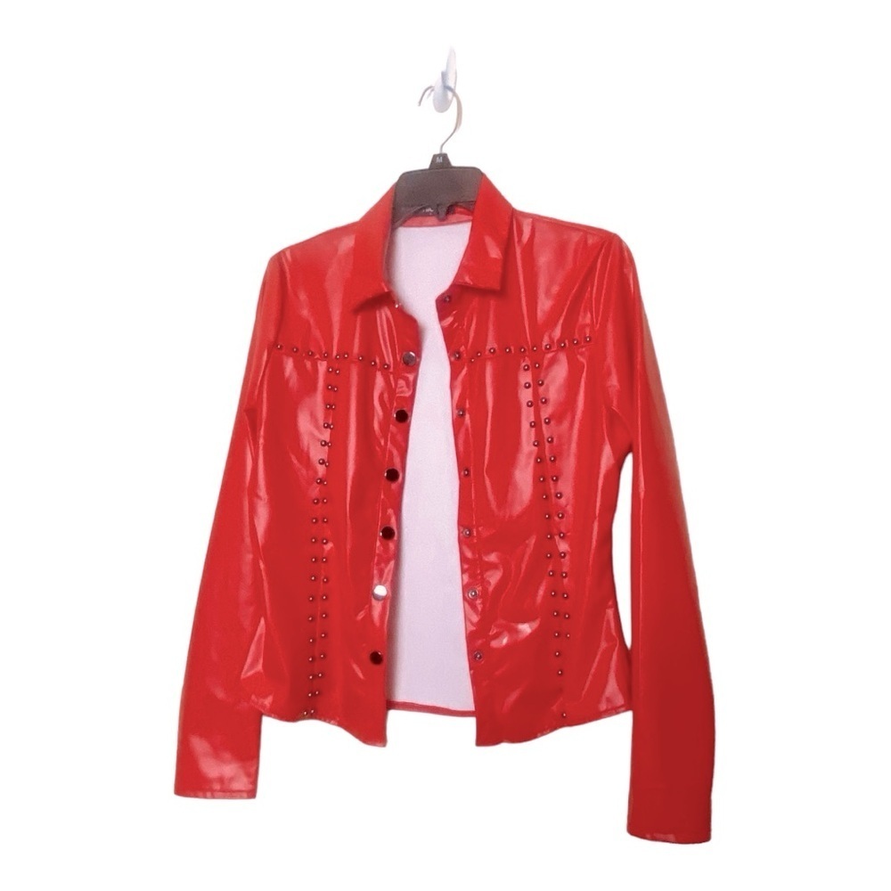 NWOT  CHICME   Girl Red Faux Leather  Lightweight Studded  Shirt /Jacket  Sz L